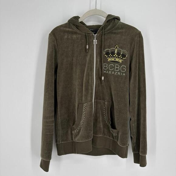 vintage 90s y2k bcbg maxazria velour track suit medium M green juicy lounge - Picture 2 of 12